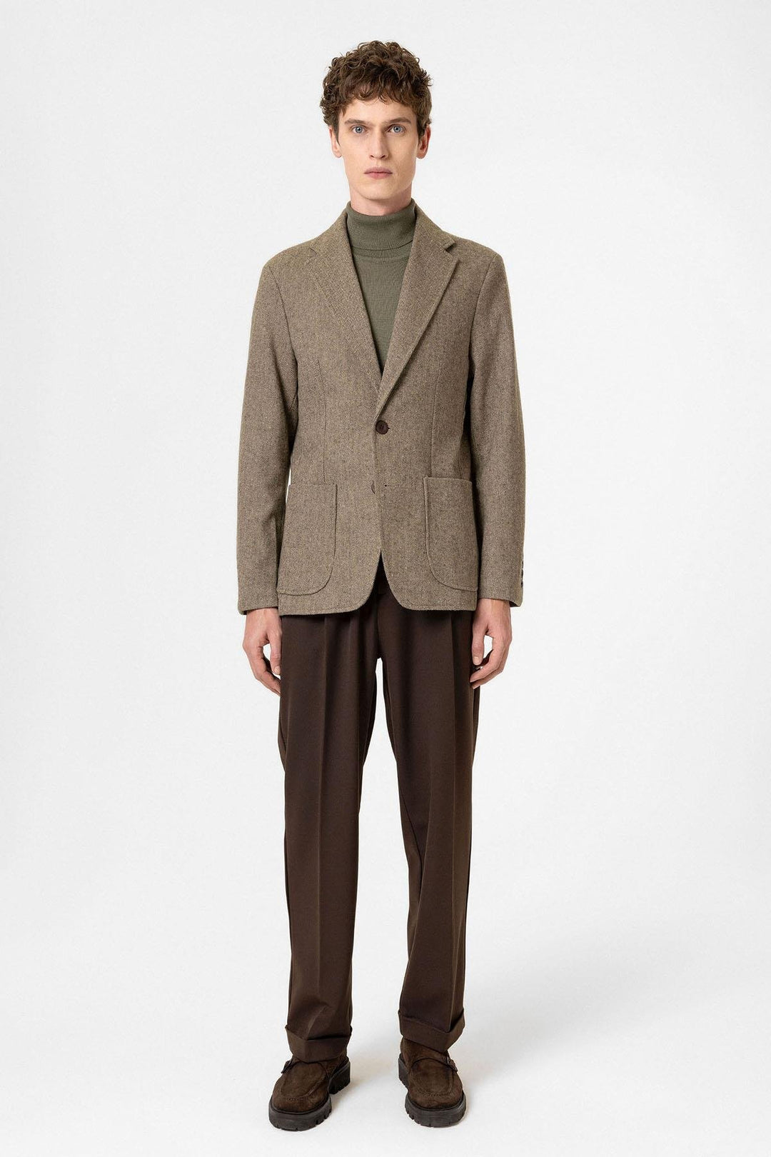 ANT Antioch Haki Slim Fit Balıksırtı Desenli Erkek Blazer Ceket - Charleroi