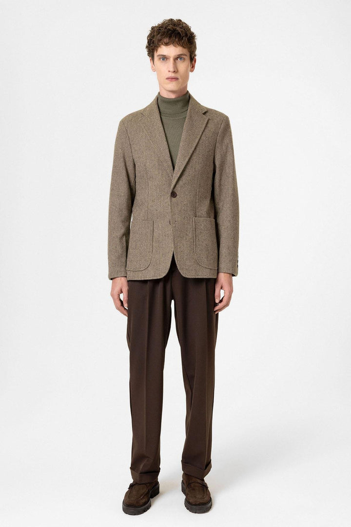 ANT Antioch Haki Slim Fit Balıksırtı Desenli Erkek Blazer Ceket - Charleroi