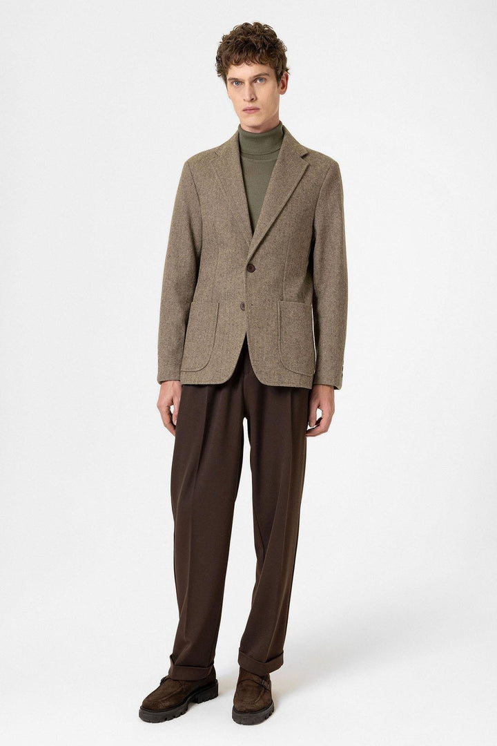 ANT Antioch Haki Slim Fit Balıksırtı Desenli Erkek Blazer Ceket - Charleroi