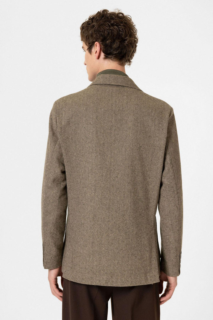 ANT Antioch Haki Slim Fit Herringbone Patterned Men's Blazer Jacket - Plantation