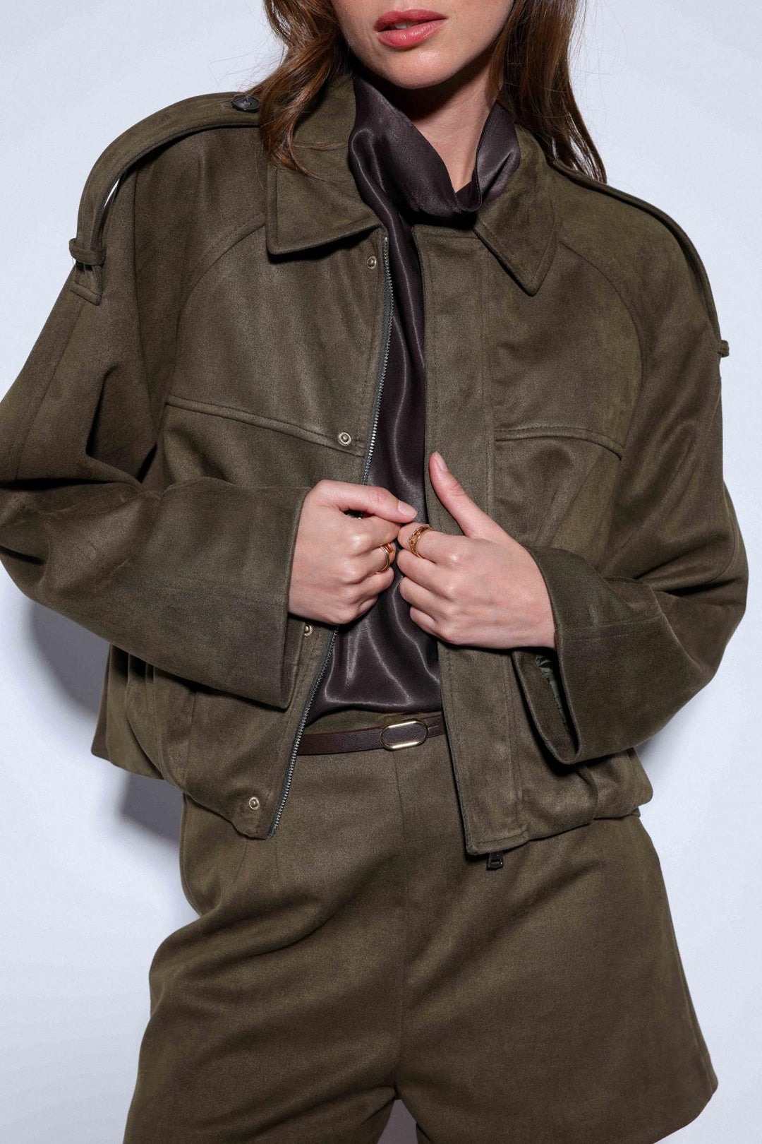 ANT Antioch Beige Suede-Look Bomber Women's Jacket - Chisinau