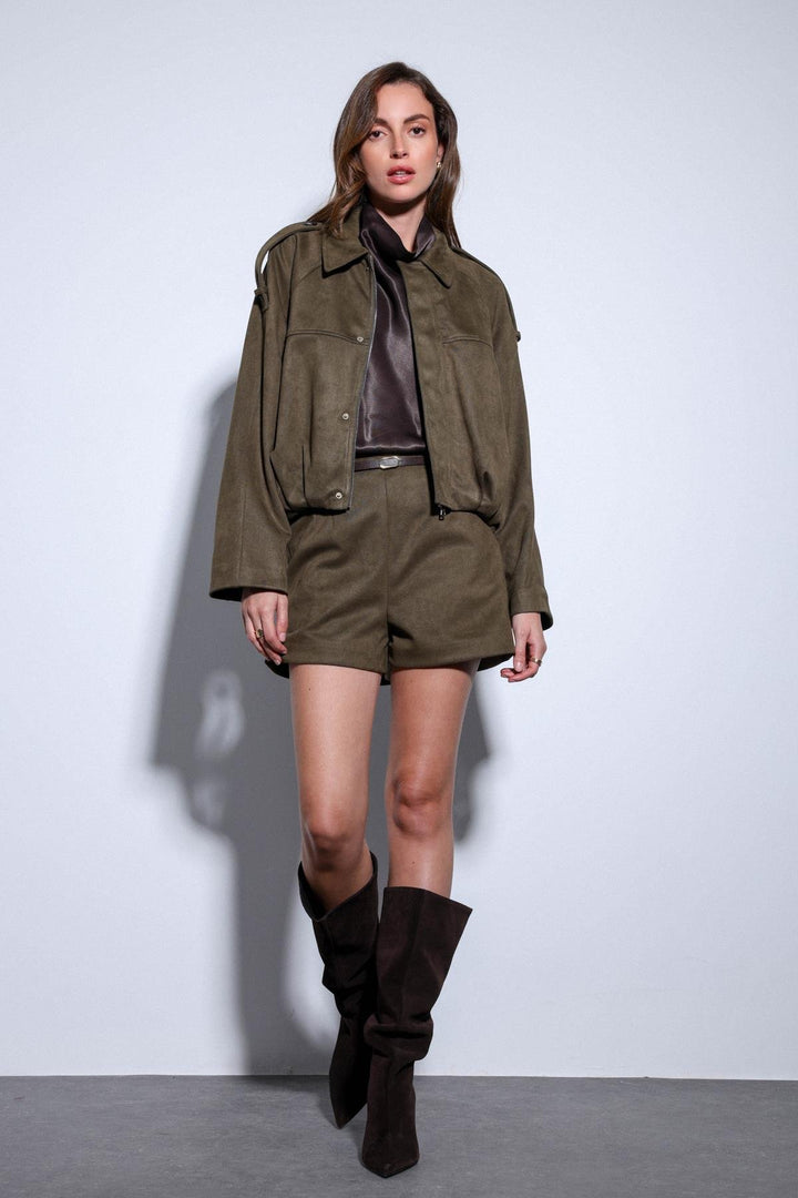 ANT Antioch Beige Suede-Look Bomber Women's Jacket - Chisinau