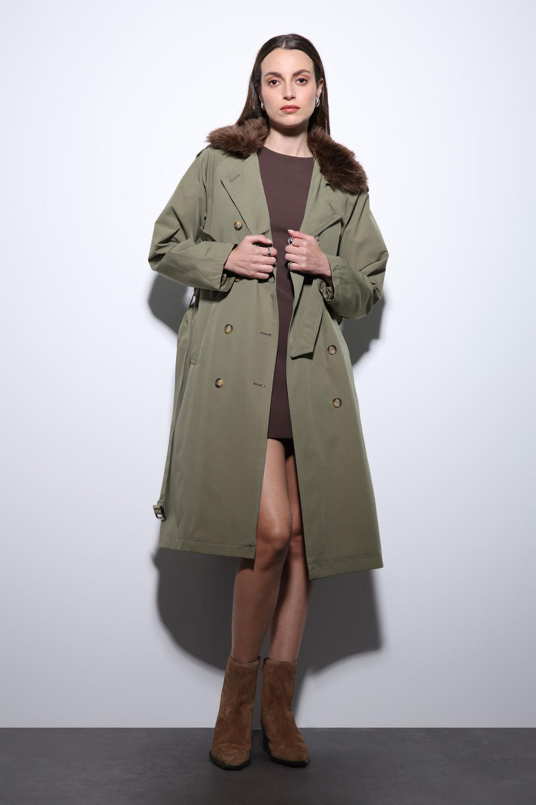 ANT Antioch Beige Faux Fur Collar Women's Trench Coat - St. Albert