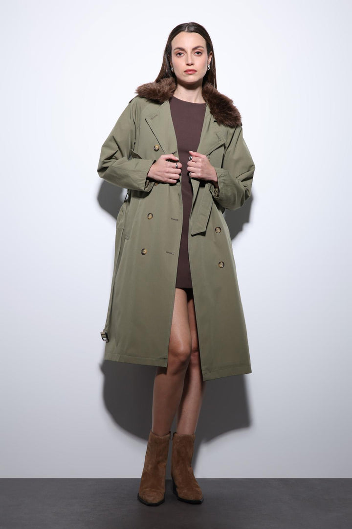 ANT Antioch Beige Faux Fur Collar Women's Trench Coat - St. Albert