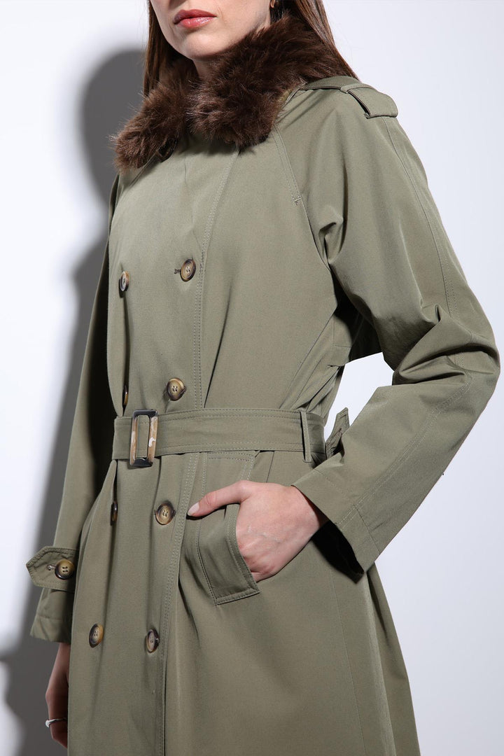 ANT Antioch Beige Faux Fur Collar Women's Trench Coat - St. Albert