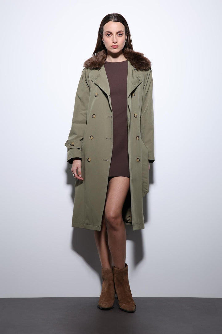 ANT Antioch Beige Faux Fur Collar Women's Trench Coat - St. Albert