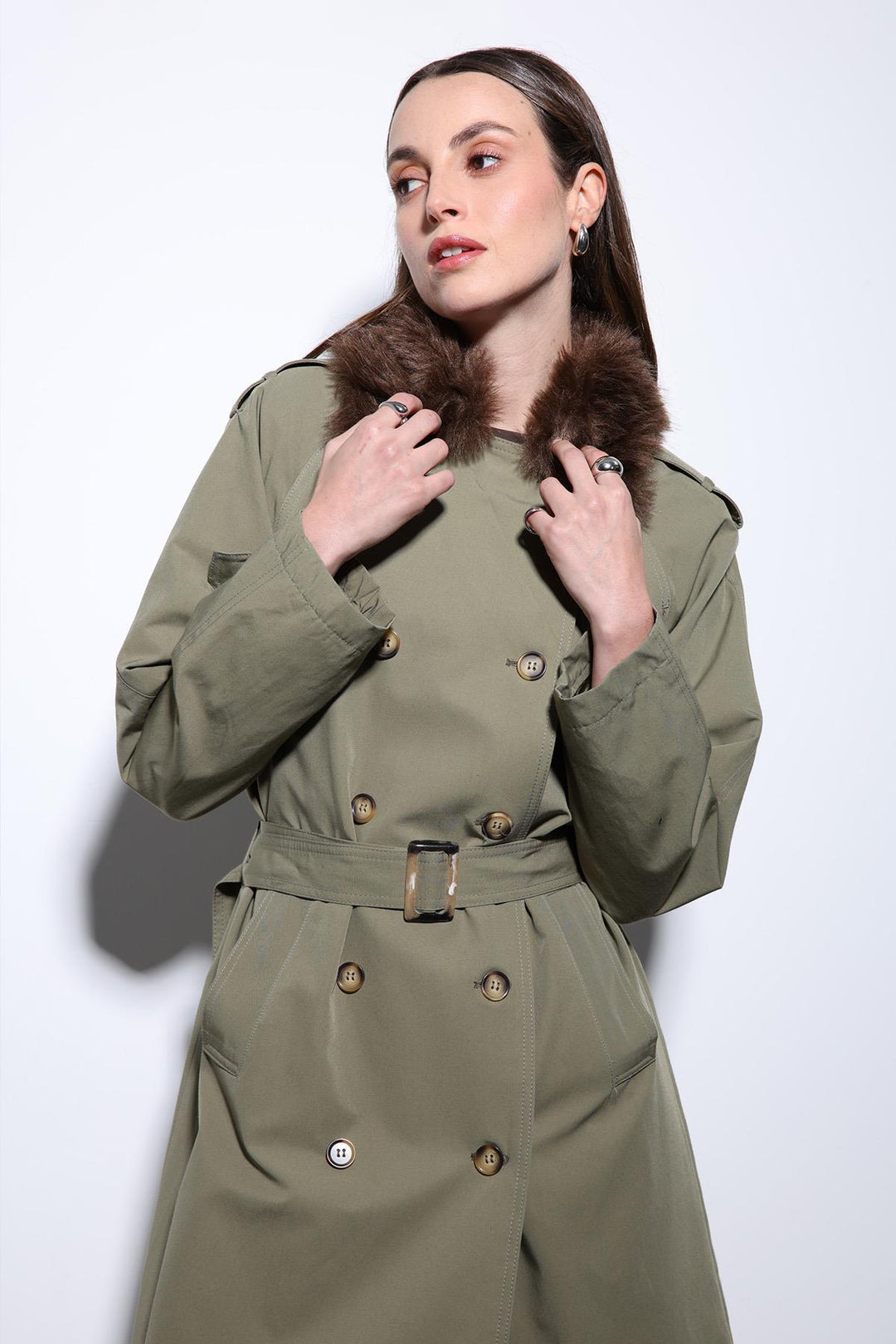 ANT Antioch Beige Faux Fur Collar Women's Trench Coat - St. Albert