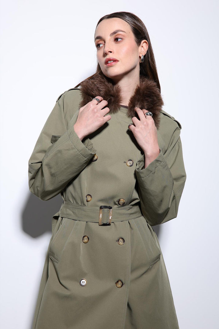 ANT Antioch Beige Faux Fur Collar Women's Trench Coat - St. Albert