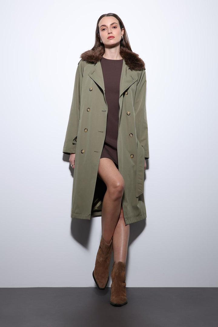 ANT Antioch Beige Faux Fur Collar Women's Trench Coat - St. Albert