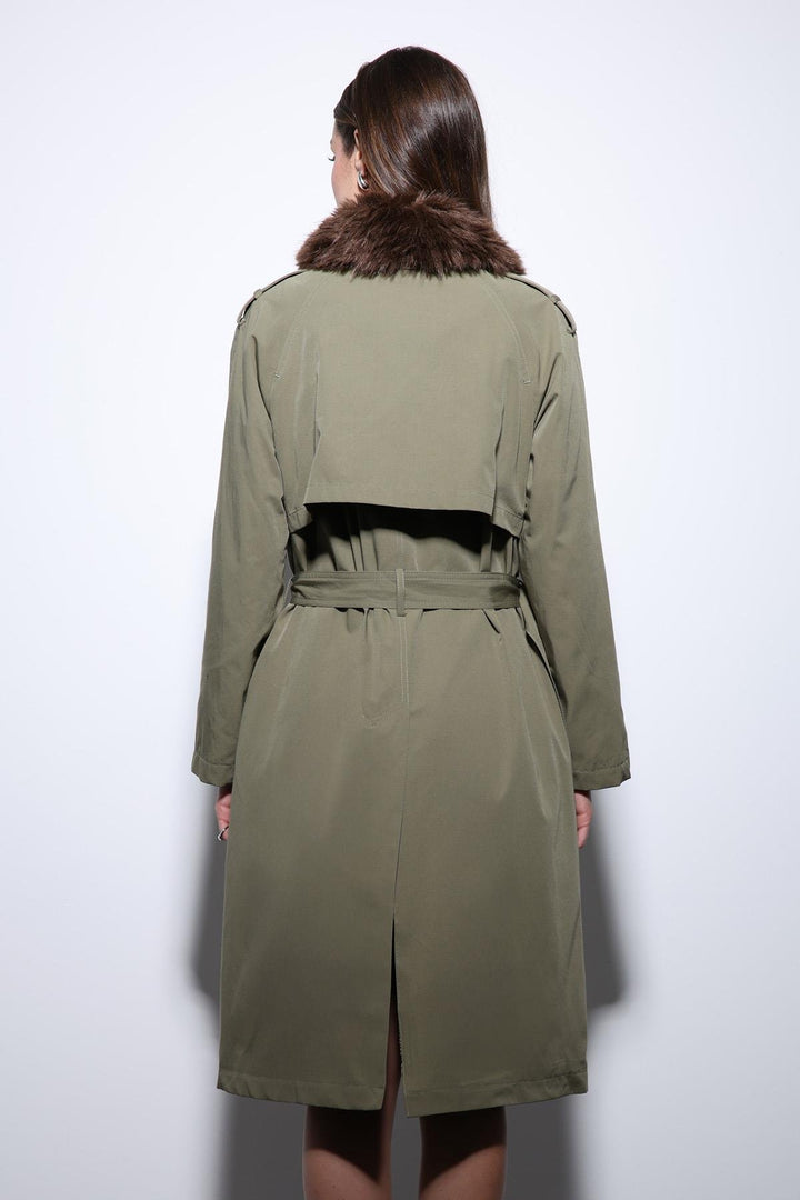 ANT Antioch Beige Faux Fur Collar Women's Trench Coat - St. Albert