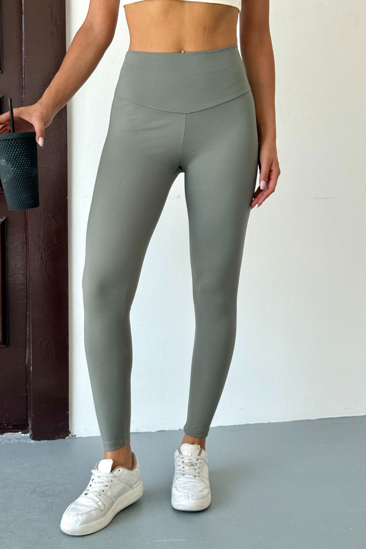 Haki High Waist Light Touch Soft Textured Leggings BCCM-253003 - Mission Bend