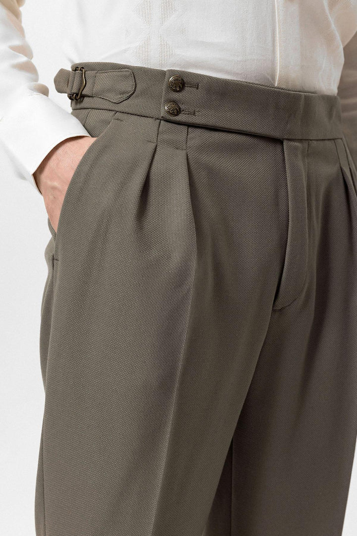 ANT Antioch Haki Yüksek Bel Yandan Tokalı Pileli Kumaş Pantolon - Fair Lawn