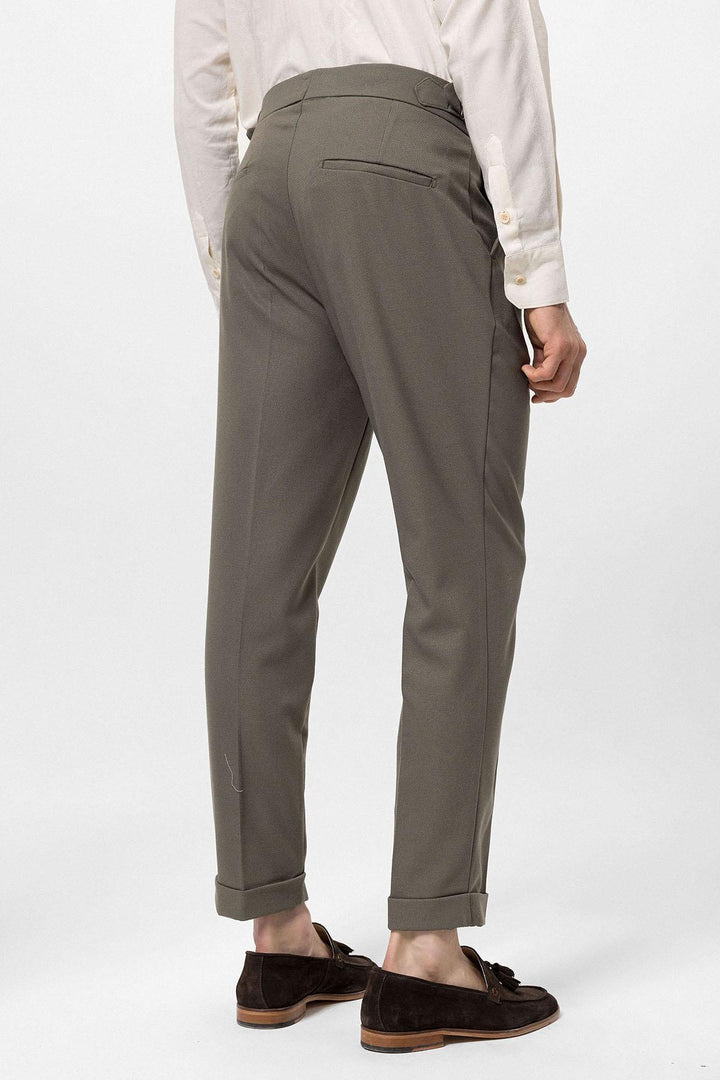 ANT Antioch Haki Yüksek Bel Yandan Tokalı Pileli Kumaş Pantolon - Fair Lawn