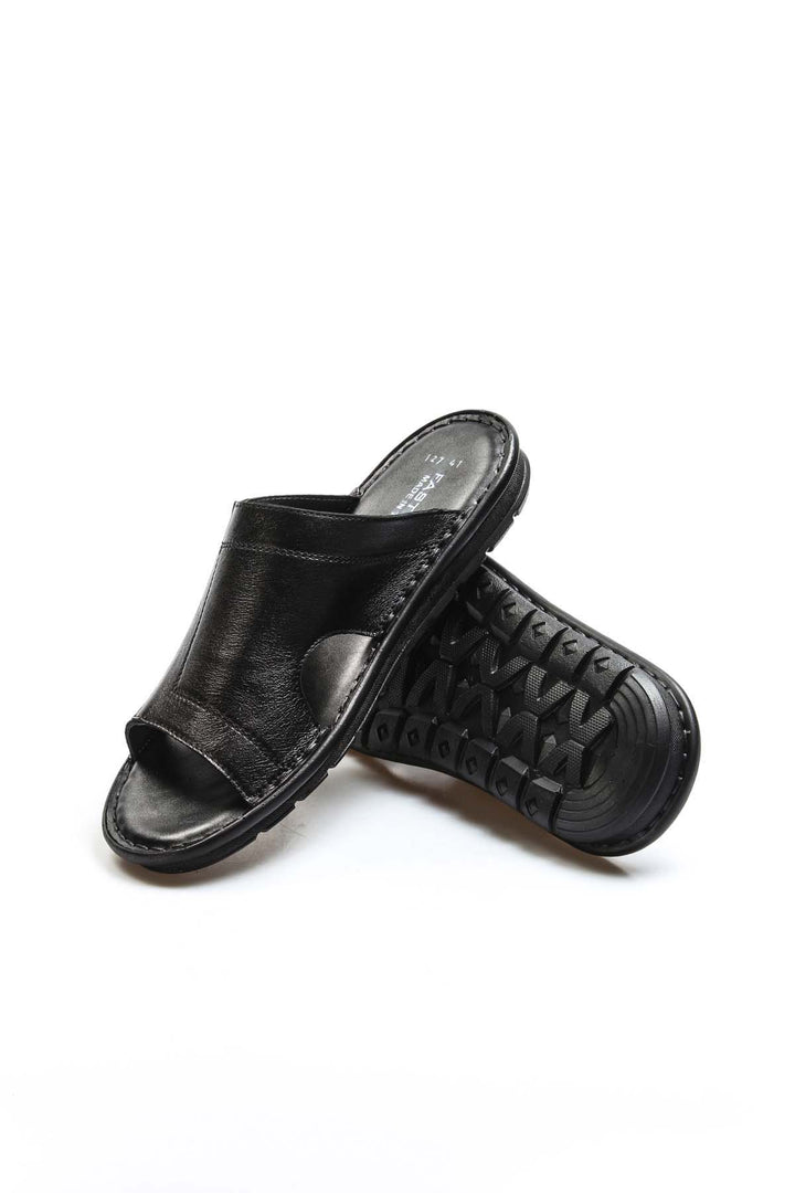 FST Genuine Leather Men's Flat Slippers 018MA127791 Black Orlondo - Hamm