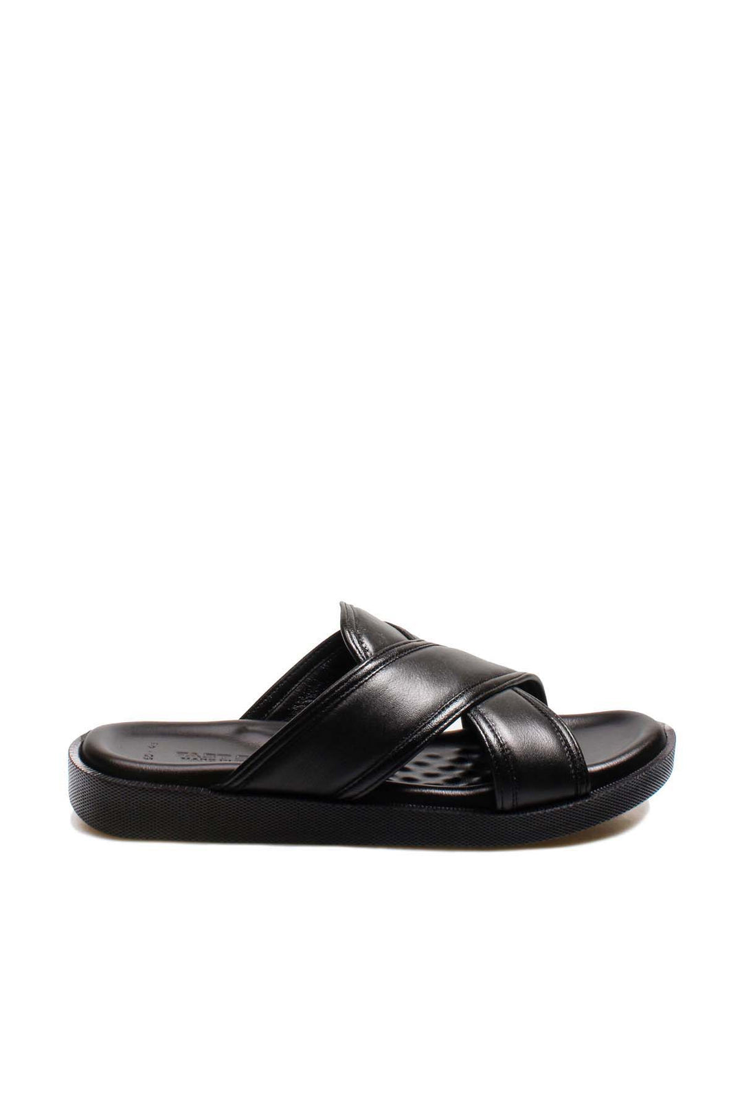 FST Genuine Leather Men's Flat Slippers 018MAM-65-C-2 Black Orlondo - St. Johns