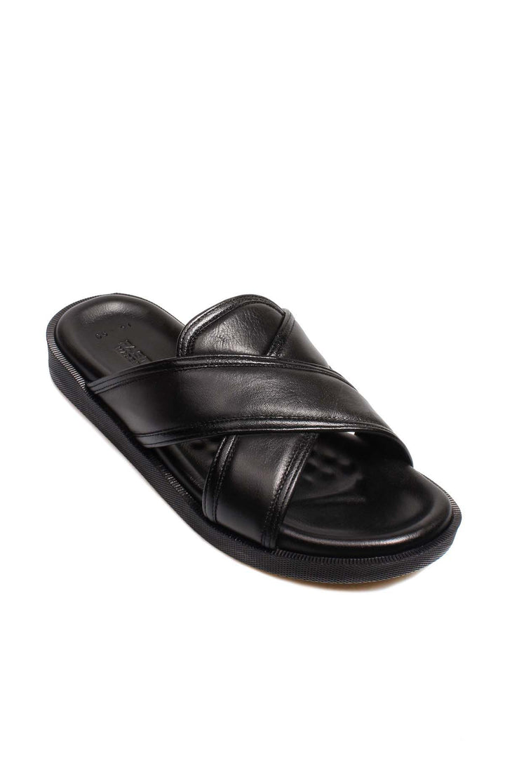FST Genuine Leather Men's Flat Slippers 018MAM-65-C-2 Black Orlondo - St. Johns