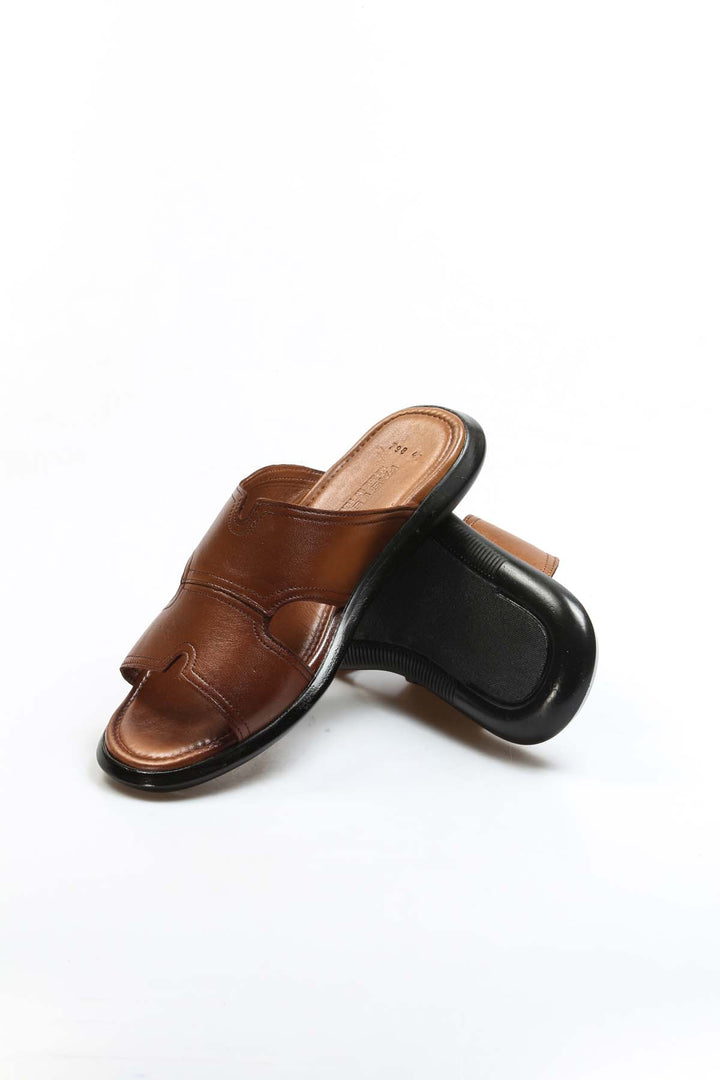 FST Genuine Leather Men's Flat Slippers 018MBA798X169 Taba Orlondo - Barcellona-Pozzo di Gotto