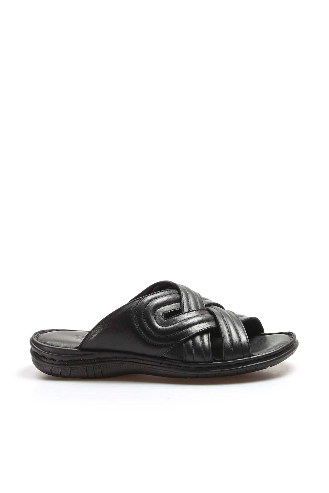 FST Genuine Leather Men's Flat Slippers 952MA141 Black - Dresden