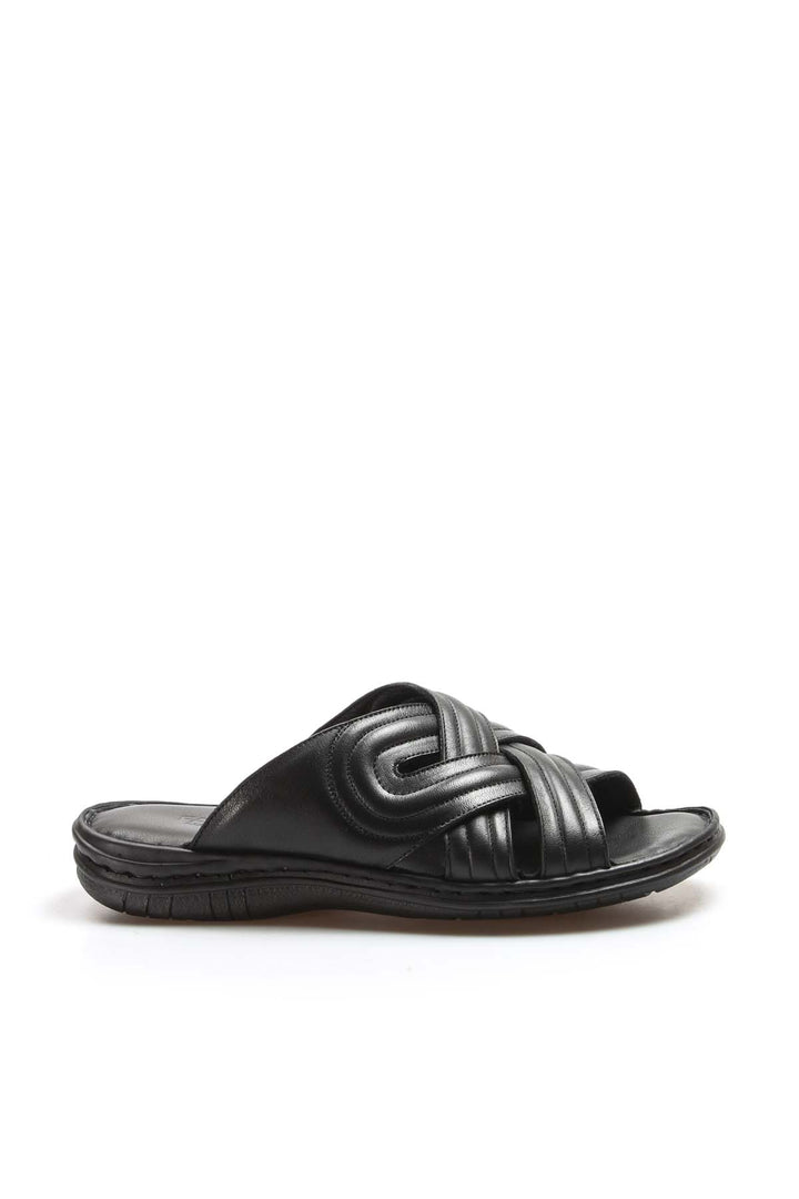 FST Genuine Leather Men's Flat Slippers 952MA141 Black - Dresden