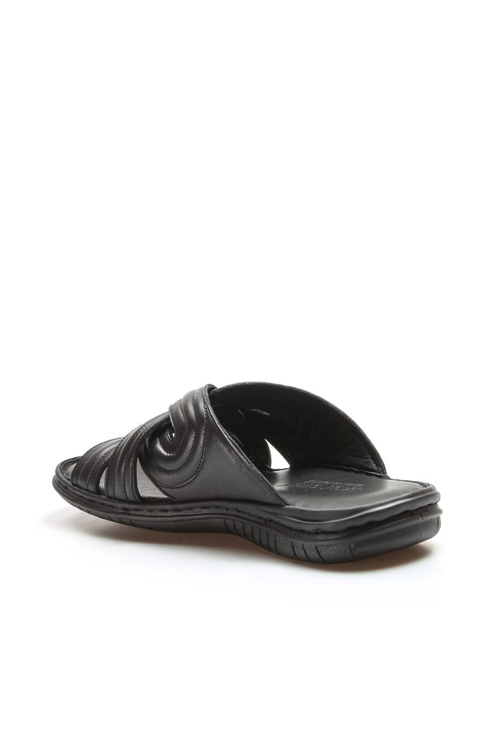 FST Genuine Leather Men's Flat Slippers 952MA141 Black - Dresden