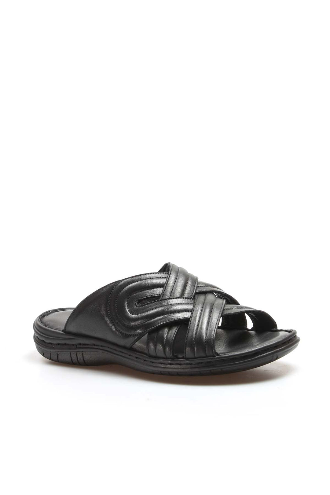 FST Genuine Leather Men's Flat Slippers 952MA141 Black - Dresden