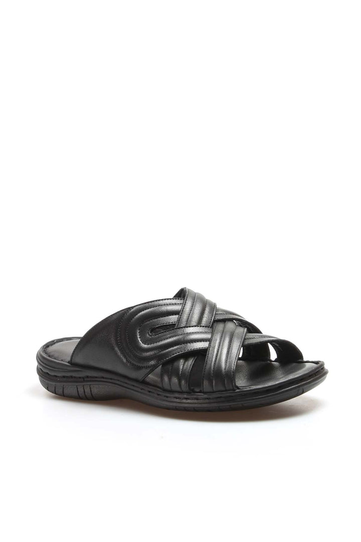 FST Genuine Leather Men's Flat Slippers 952MA141 Black - Dresden