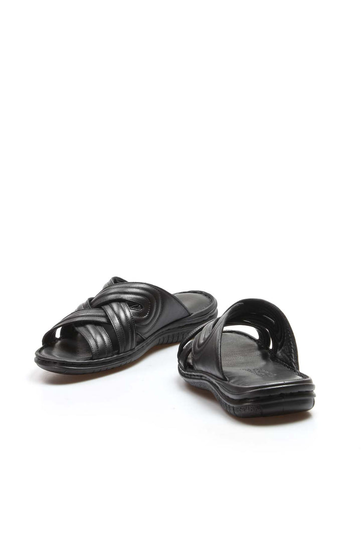 FST Genuine Leather Men's Flat Slippers 952MA141 Black - Dresden