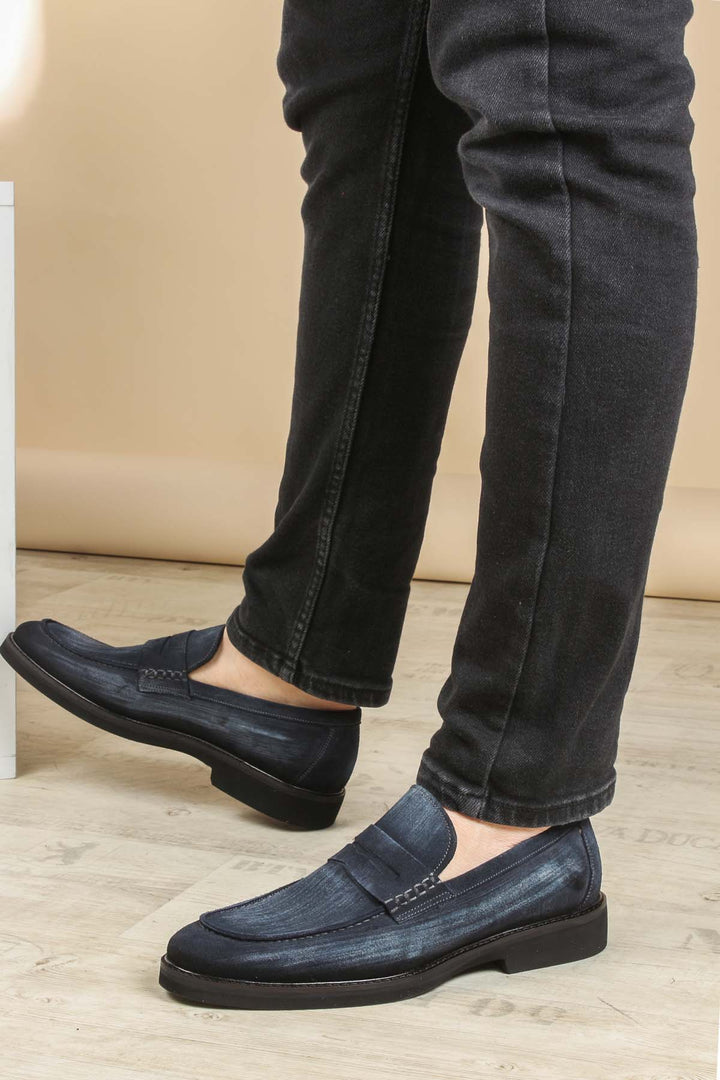 FST Genuine Leather Men's Classic Shoe 403MA319 Navy Suede - Benevento