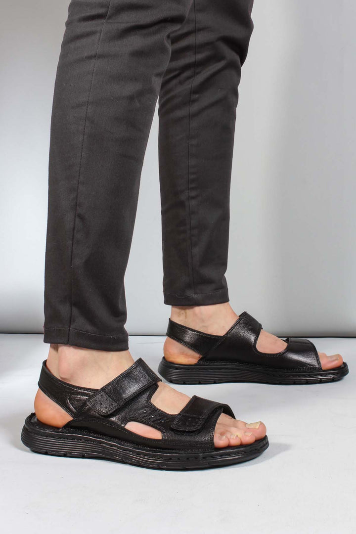FST Genuine Leather Men's Classic Sandal 018MAG-208-71 Black Orlondo - Billerica