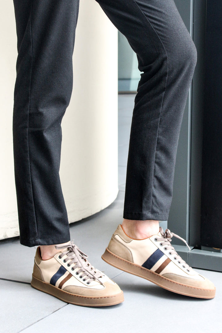 FST Genuine Leather Men's Sneakers 723MBA6040 Beige - Athens