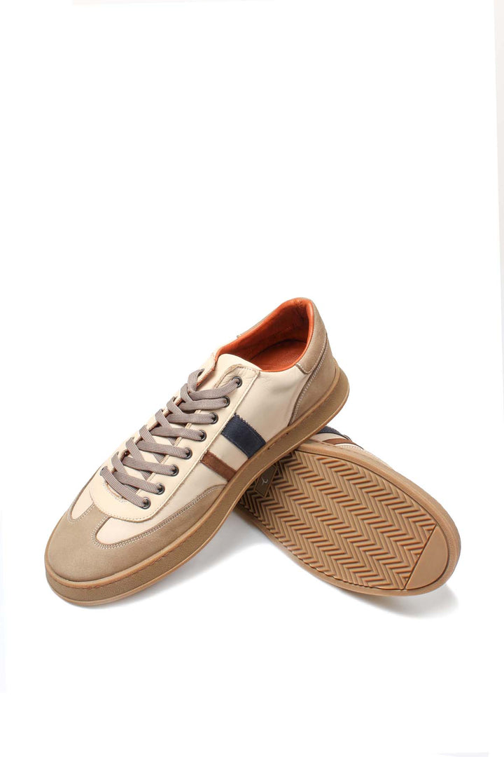FST Genuine Leather Men's Sneakers 723MBA6040 Beige - Athens