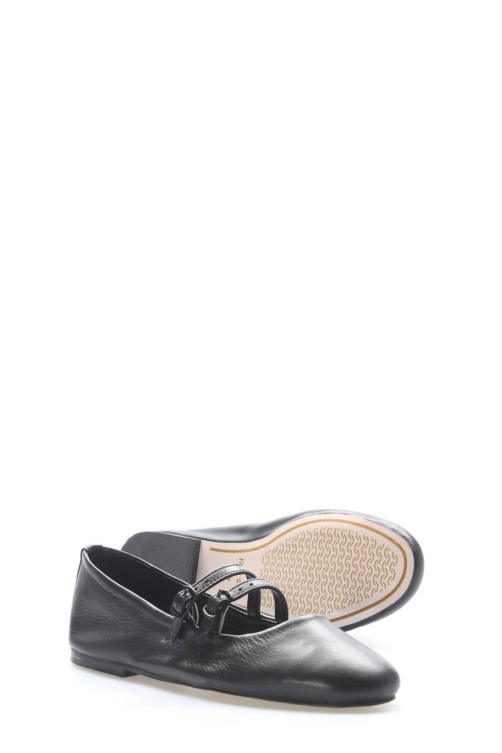 FST Genuine Leather Women's Ballerina Shoes 210ZA2001 Black - Roanne