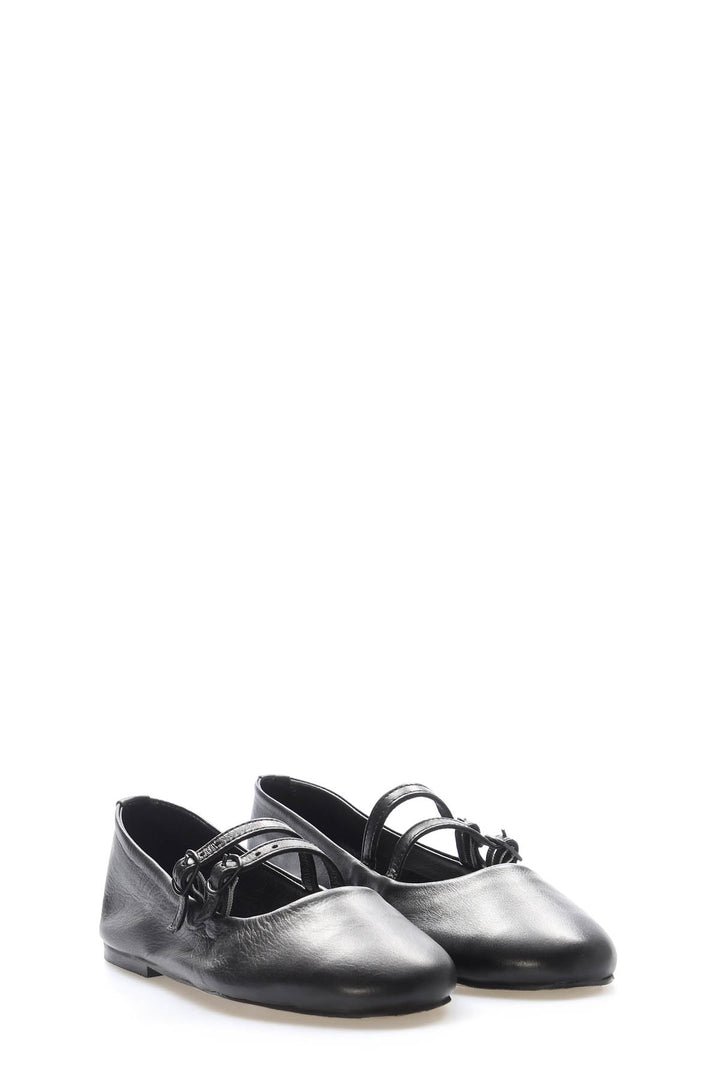 FST Genuine Leather Women's Ballerina Shoes 210ZA2001 Black - Roanne
