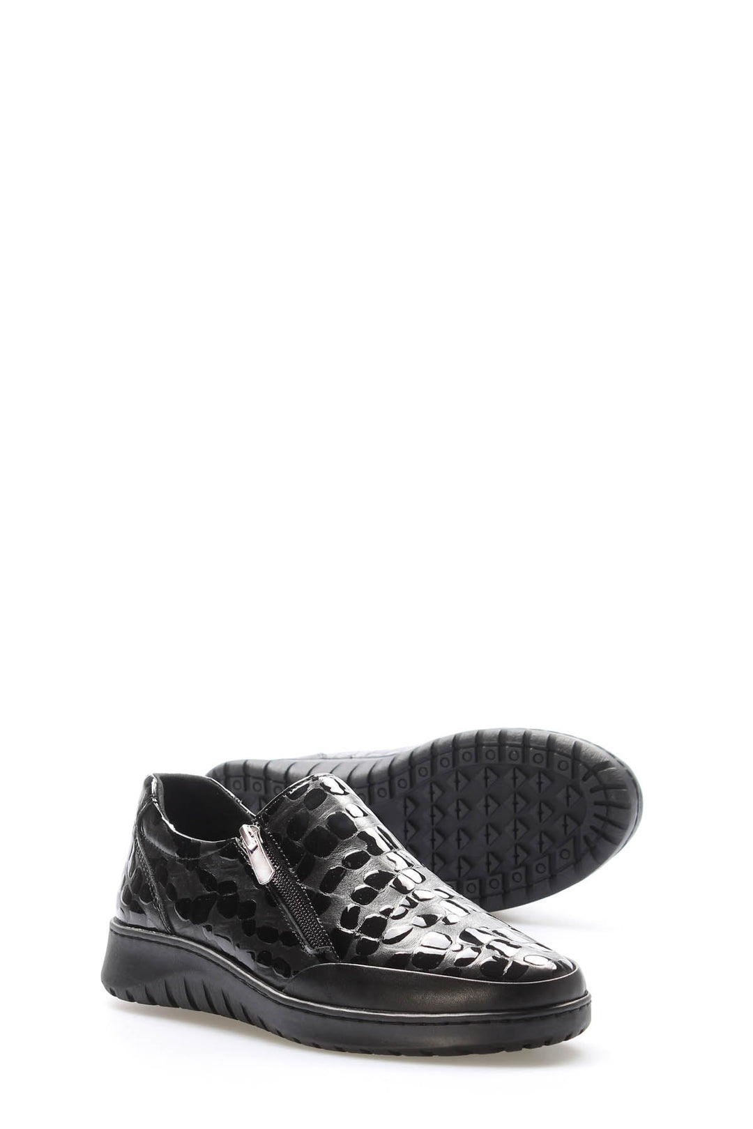 FST Genuine Leather Women's Casual Shoes 972ZA7512 Black Crocodile - Hackensack