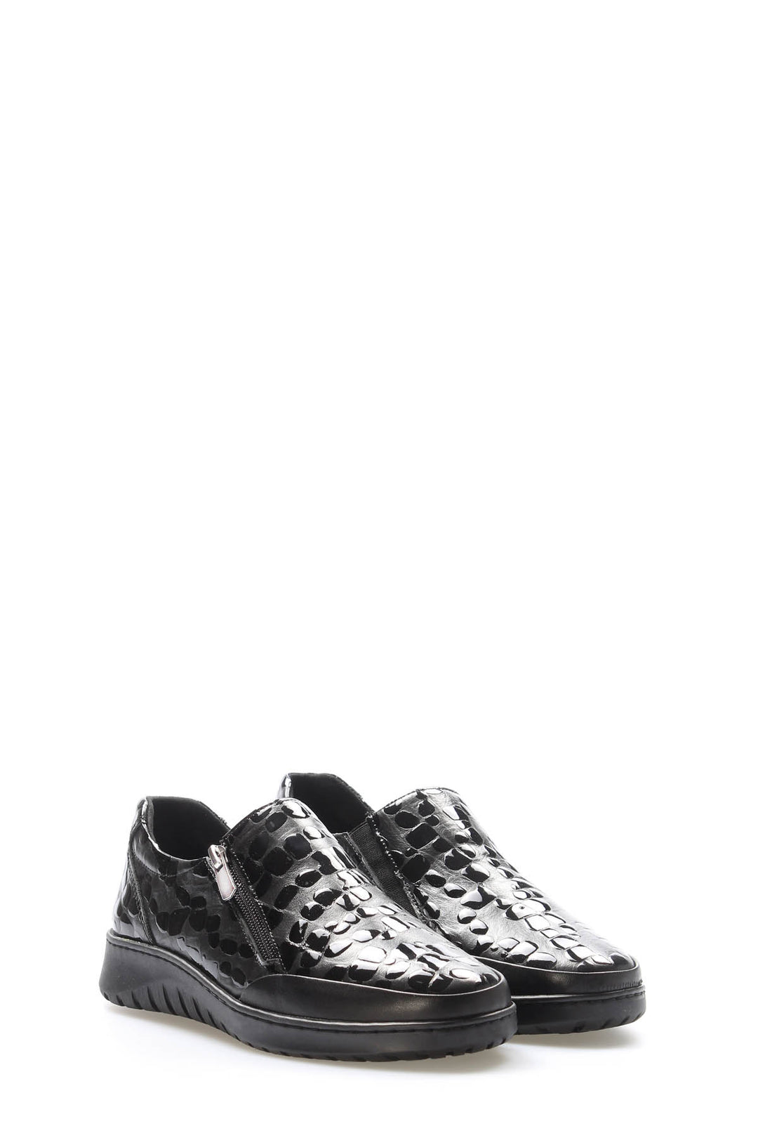 FST Genuine Leather Women's Casual Shoes 972ZA7512 Black Crocodile - Hackensack