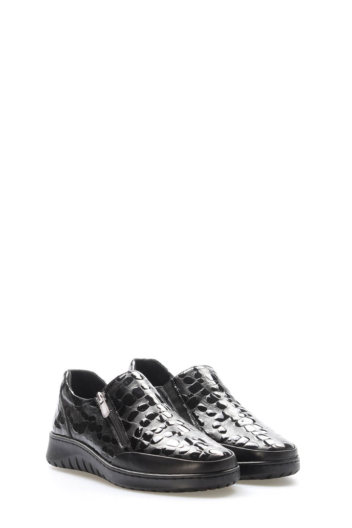 FST Genuine Leather Women's Casual Shoes 972ZA7512 Black Crocodile - Hackensack