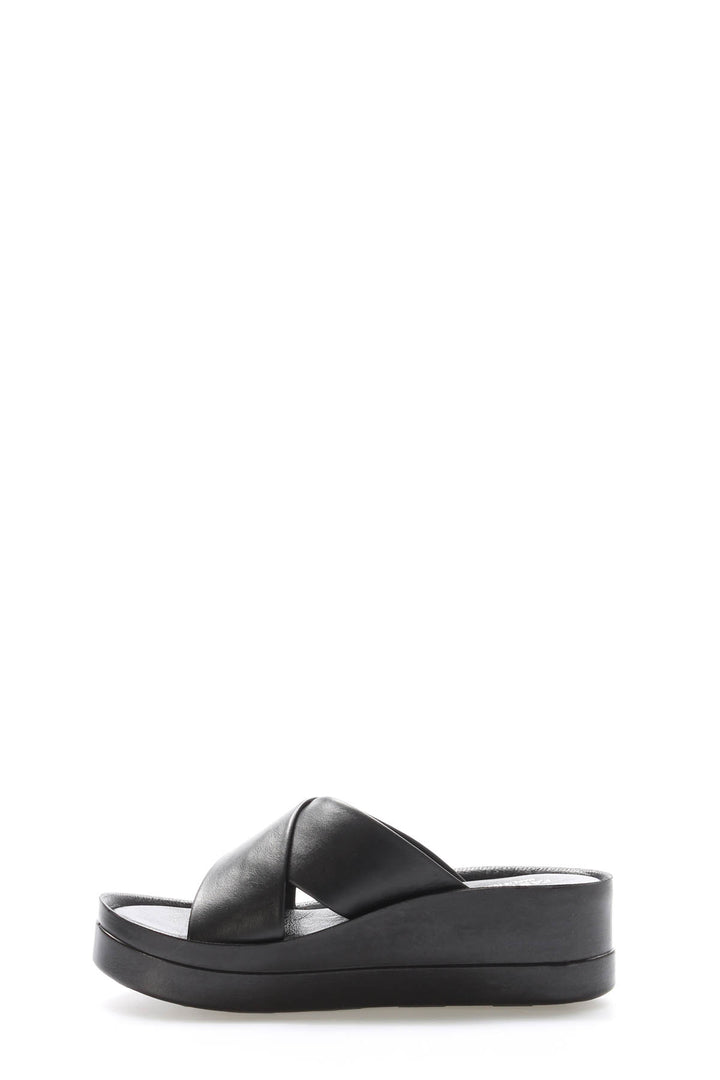 FST Genuine Leather Women's Platform Heel Slippers 972ZA1403 Black - Gondomar