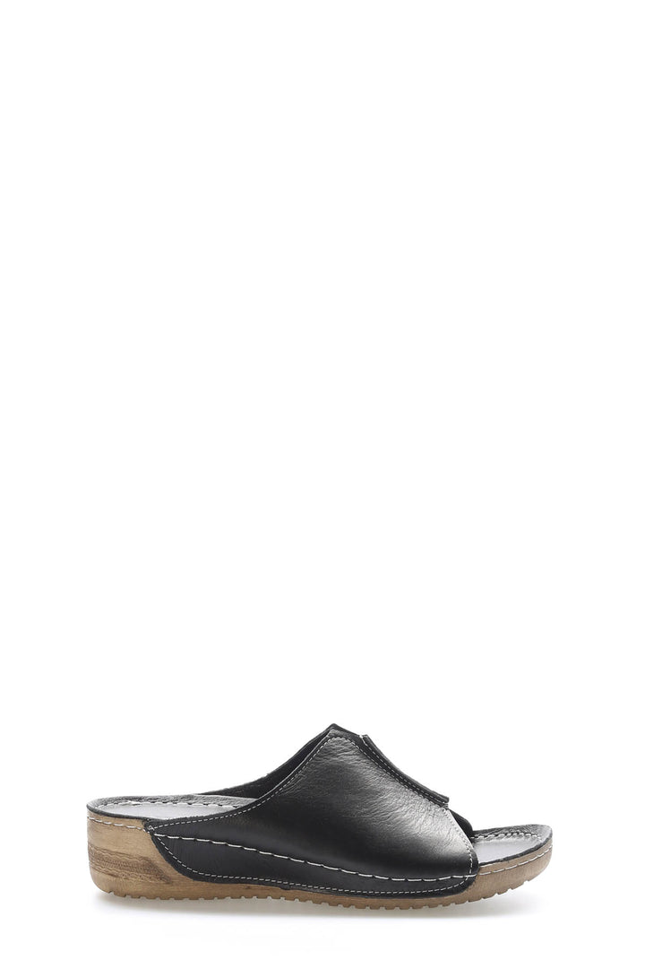 FST Genuine Leather Women's Platform Heel Slippers 972ZA223 Black - Vélez-Málaga