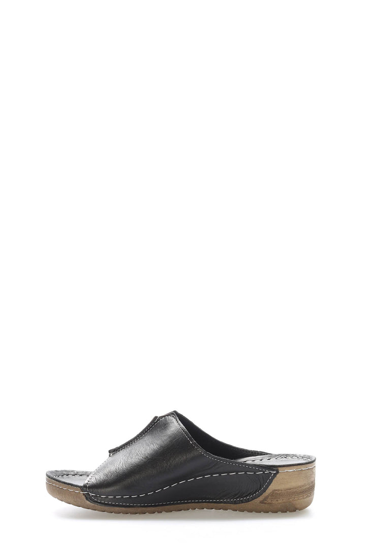 FST Genuine Leather Women's Platform Heel Slippers 972ZA223 Black - Vélez-Málaga