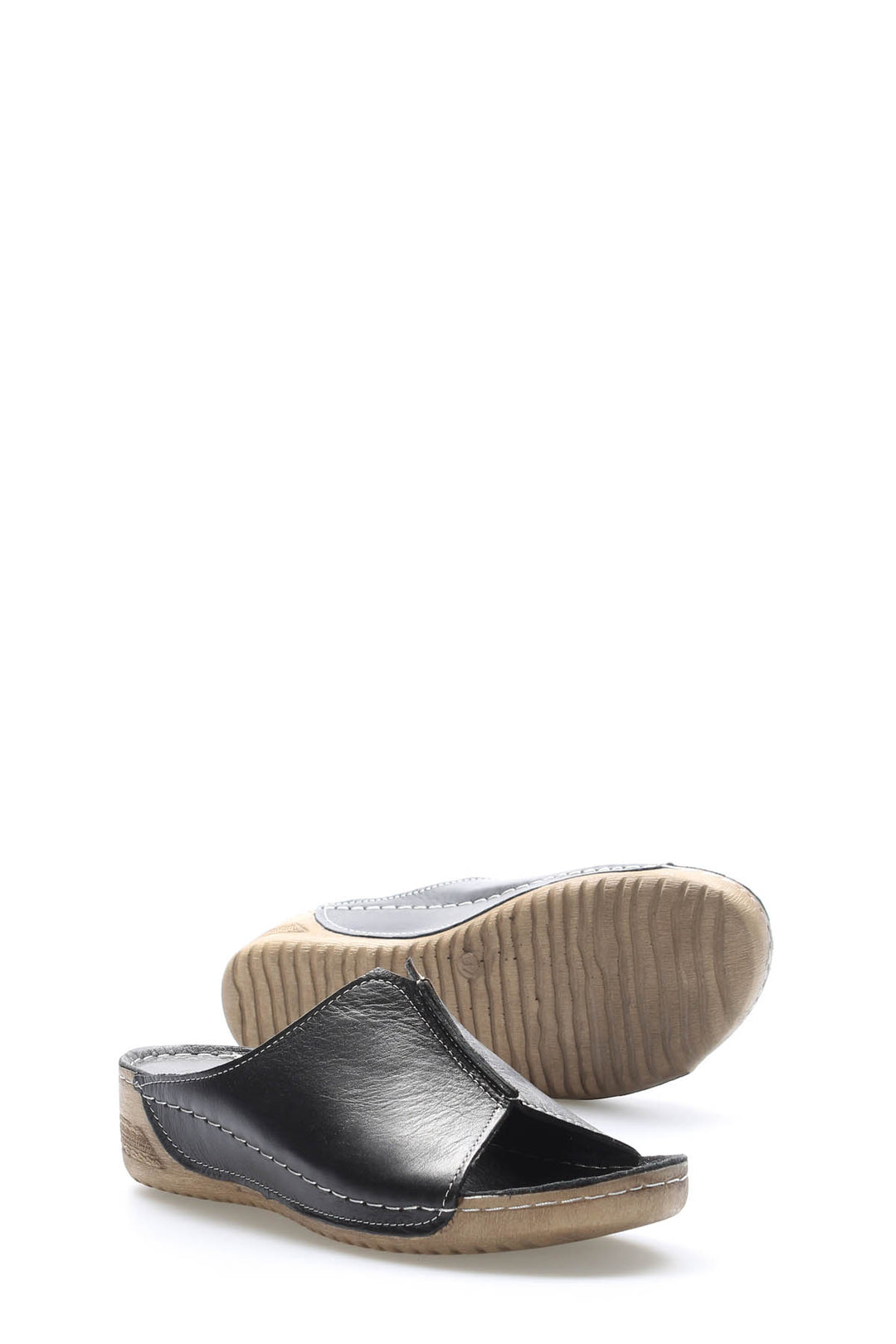 FST Genuine Leather Women's Platform Heel Slippers 972ZA223 Black - Vélez-Málaga