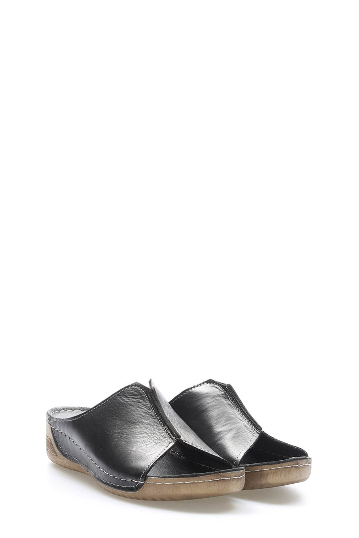 FST Genuine Leather Women's Platform Heel Slippers 972ZA223 Black - Vélez-Málaga