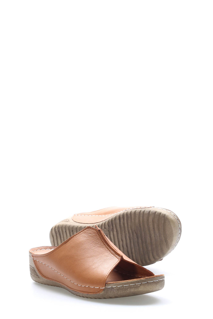 FST Genuine Leather Women's Platform Heel Slippers 972ZA223 Brown - Fort Pierce