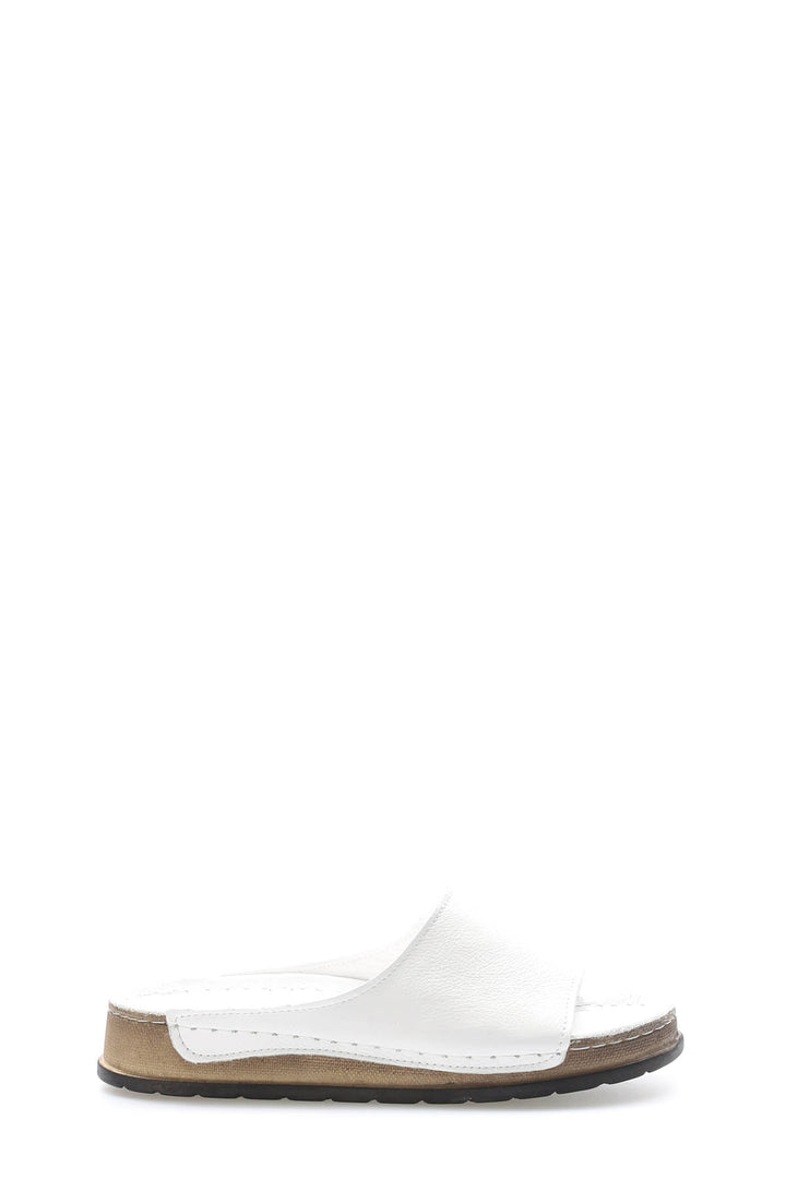 FST Genuine Leather Women's Platform Heel Slippers 972ZA309 White - Cerignola