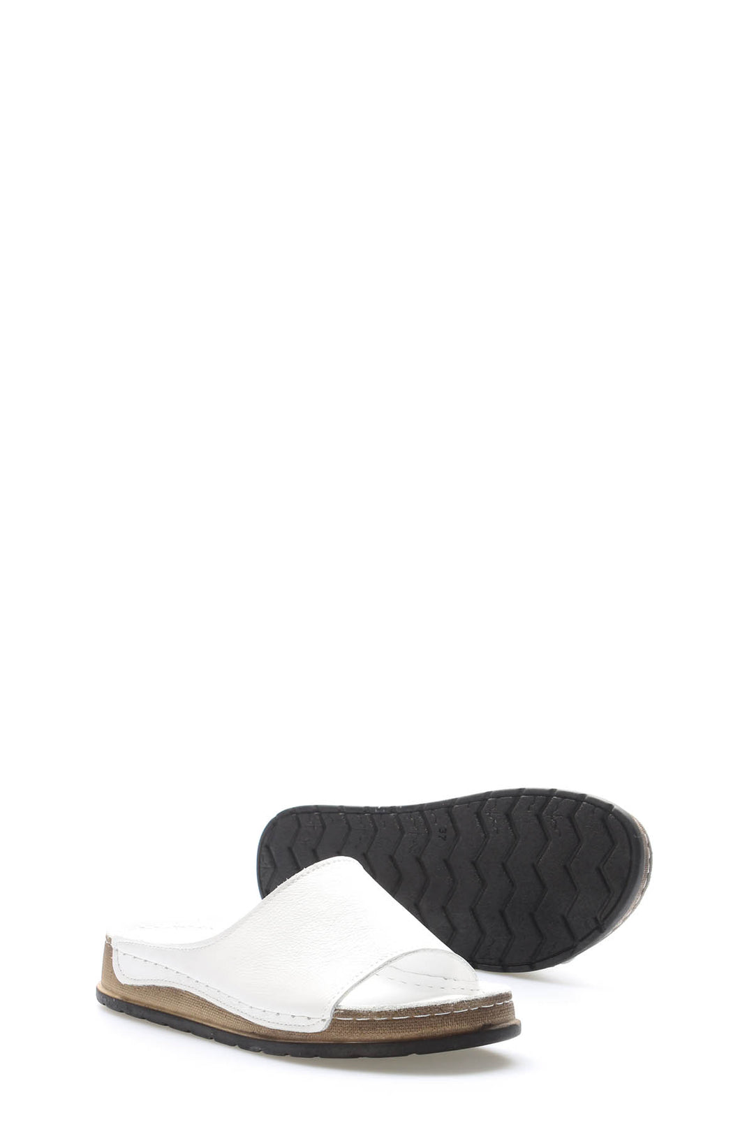 FST Genuine Leather Women's Platform Heel Slippers 972ZA309 White - Cerignola