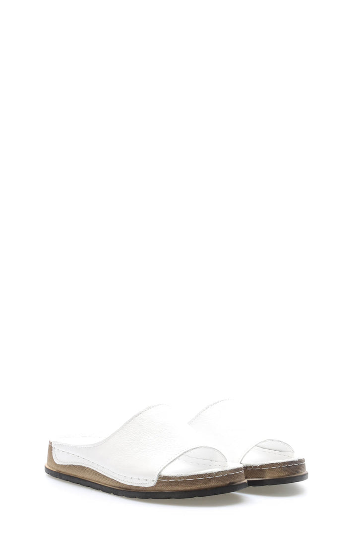 FST Genuine Leather Women's Platform Heel Slippers 972ZA309 White - Cerignola