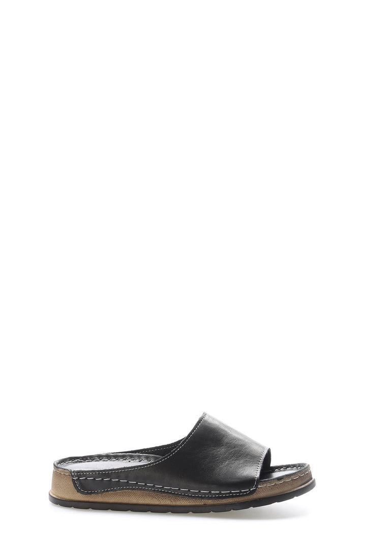 FST Genuine Leather Women's Platform Heel Slippers 972ZA309 Black - Tynemouth