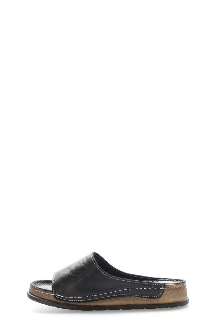 FST Genuine Leather Women's Platform Heel Slippers 972ZA309 Black - Tynemouth