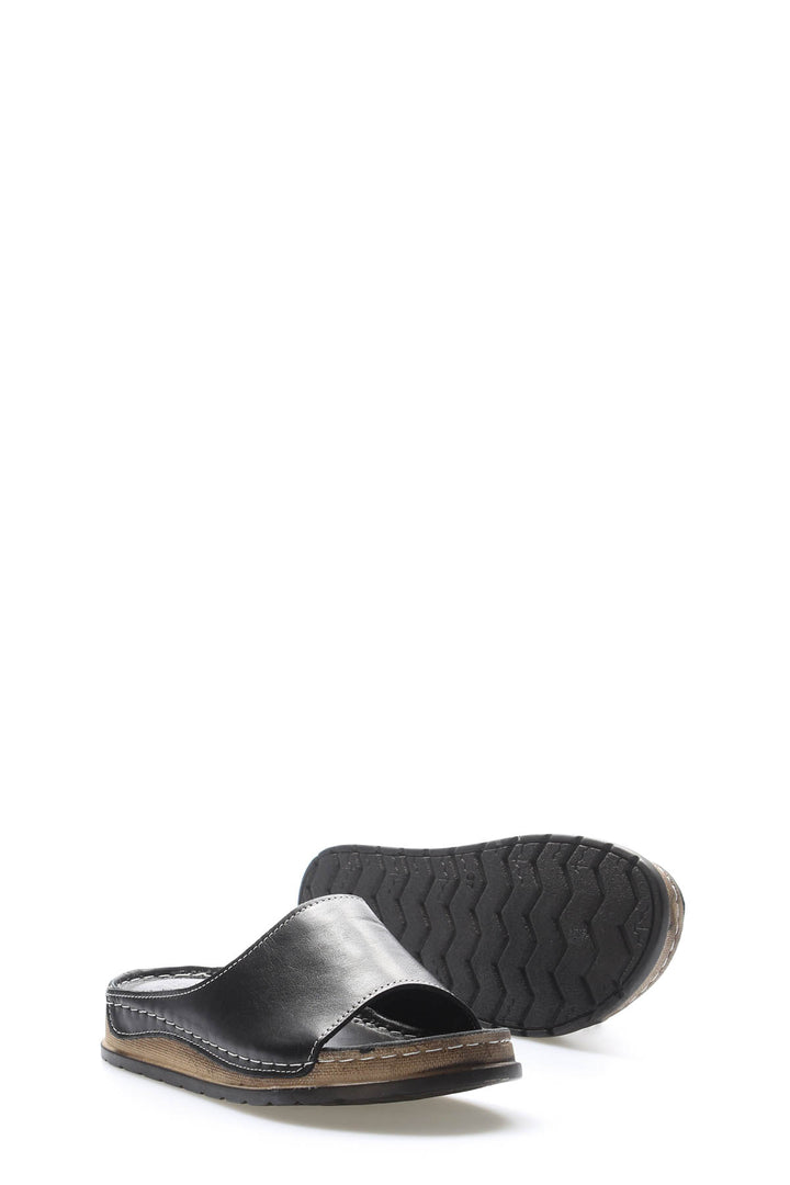 FST Genuine Leather Women's Platform Heel Slippers 972ZA309 Black - Tynemouth