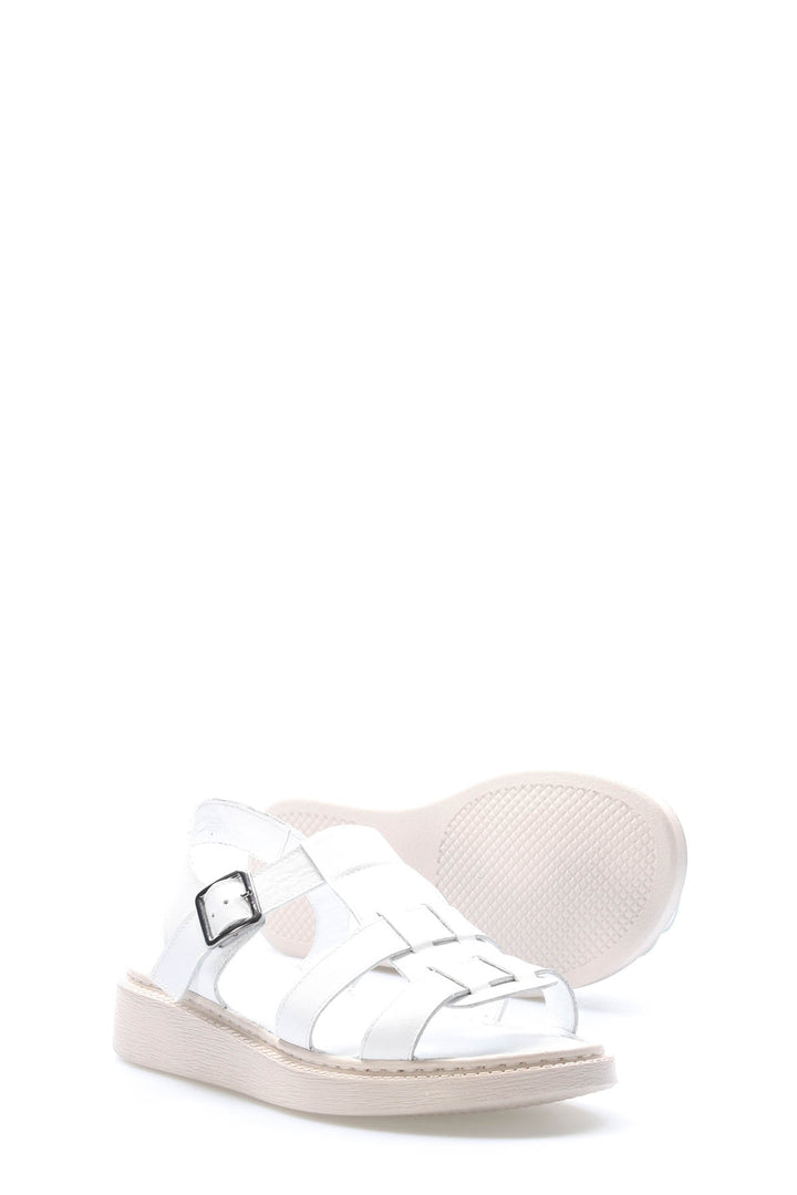 FST Genuine Leather Women's Platform Heel Slippers 972ZA453 White - Gijón