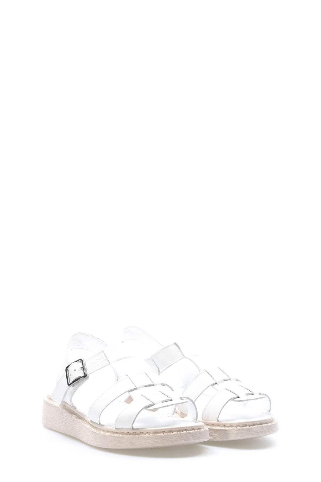 FST Genuine Leather Women's Platform Heel Slippers 972ZA453 White - Gijón